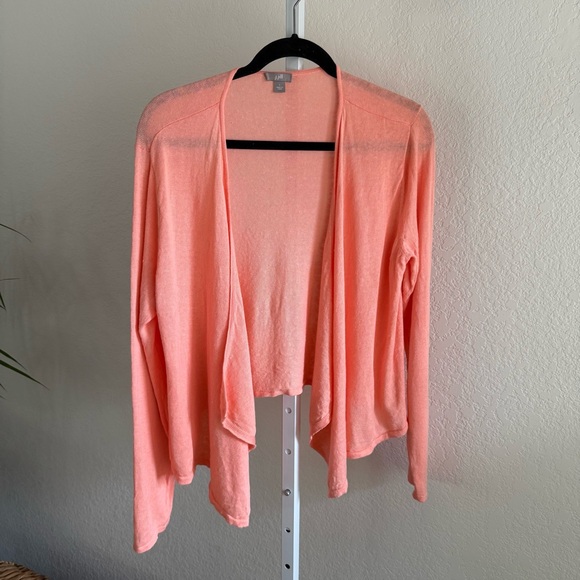 J. Jill Women's Open Front Cardigan Coral Pink Linen Blend Lightweight Size L - Picture 12 of 13